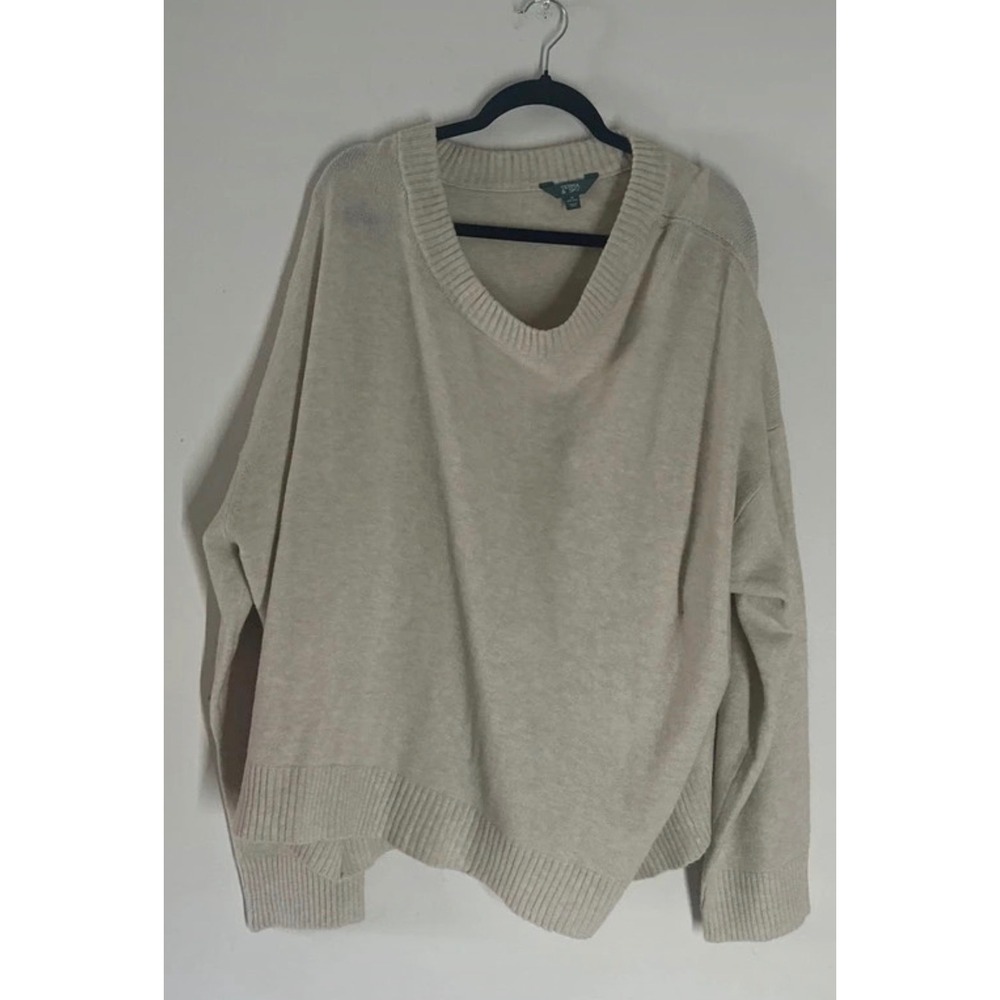 Terra & Sky Womens 5X Oversized V-Neck Sweater Oatmeal Beige Knit Pullover